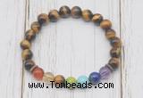 CGB6330 8mm yellow tiger eye 7 chakra beaded mala stretchy bracelets