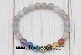 CGB6351 8mm grey banded agate 7 chakra beaded mala stretchy bracelets