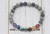 CGB6364 8mm black water jasper 7 chakra beaded mala stretchy bracelets