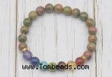 CGB6367 8mm unakite 7 chakra beaded mala stretchy bracelets