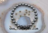 CGB6404 8mm round hematite & black lava beaded bracelets