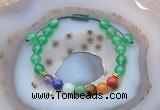 CGB6444 8mm round green agate 7 chakra beads adjustable bracelets