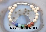 CGB6446 8mm round matte white fossil jasper 7 chakra beads adjustable bracelets