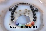 CGB6451 8mm round black obsidian 7 chakra beads adjustable bracelets