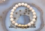 CGB6485 8mm round matte white fossil jasper & honey jade beaded bracelets