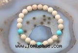 CGB6494 8mm round matte white fossil jasper & blue howlite beaded bracelets