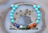 CGB6501 8mm round blue howlite 7 chakra beads adjustable bracelets