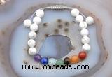 CGB6503 8mm round white howlite 7 chakra beads adjustable bracelets