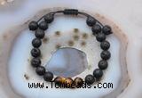 CGB6580 8mm round black lava & yellow tiger eye adjustable bracelets