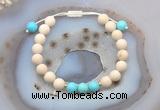 CGB6603 8mm round white fossil jasper & blue howlite adjustable bracelets