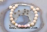 CGB6616 8mm round white fossil jasper & pink opal adjustable bracelets