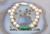 CGB6622 8mm round white fossil jasper & green agate adjustable bracelets