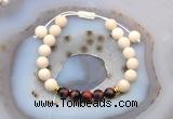 CGB6630 8mm round white fossil jasper & red tiger eye adjustable bracelets