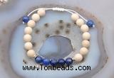 CGB6640 8mm round white fossil jasper & lapis lazuli adjustable bracelets