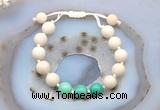 CGB6653 10mm round white fossil jasper & grass agate adjustable bracelets