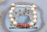 CGB6656 10mm round white fossil jasper & fire agate adjustable bracelets