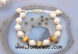 CGB6661 10mm round white fossil jasper & golden tiger eye adjustable bracelets