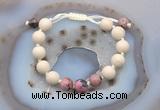 CGB6672 10mm round white fossil jasper & rhodonite adjustable bracelets