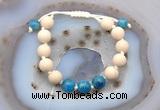 CGB6675 10mm round white fossil jasper & apatite adjustable bracelets