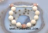 CGB6701 12mm round white fossil jasper & moonstone adjustable bracelets