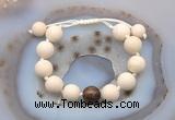 CGB6710 12mm round white fossil jasper & bronzite adjustable bracelets