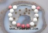 CGB6768 10mm round white howlite & pink wooden jasper adjustable bracelets