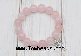 CGB6801 10mm, 12mm rose quartz beaded bracelet with alloy pendant