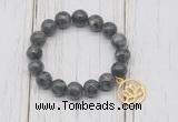 CGB6816 10mm, 12mm black labradorite beaded bracelet with alloy pendant