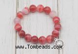 CGB6853 10mm, 12mm red banded agate beaded bracelet with alloy pendant