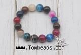 CGB6855 10mm, 12mm colorful banded agate beaded bracelet with alloy pendant