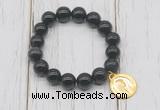 CGB6856 10mm, 12mm black banded agate beaded bracelet with alloy pendant