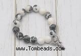 CGB6884 10mm, 12mm black & white jasper beaded bracelet with alloy pendant