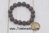 CGB6899 10mm, 12mm matte red tiger eye beaded bracelet with alloy pendant