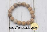 CGB6905 10mm, 12mm matte picture jasper beaded bracelet with alloy pendant