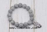 CGB6906 10mm, 12mm matte grey picture jasper beaded bracelet with alloy pendant