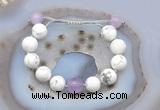 CGB6933 Hand-knotted 12mm round white howlite & lavender amethyst adjustable bracelets