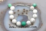 CGB6944 12mm round white howlite & grass agate adjustable bracelets