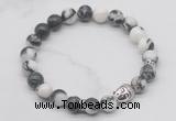 CGB7369 8mm black & white jasper bracelet with buddha for men or women