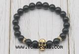 CGB7405 8mm black obsidian bracelet with skull for men or women