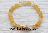 CGB7441 8mm yellow banded agate bracelet with skull for men or women