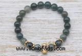 CGB7466 8mm moss agate bracelet with skull for men or women