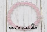 CGB7486 8mm rose quartz bracelet with flower charm for men or women