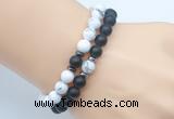 CGB7604 8mm matte black onyx & white howlite mala stretchy bracelets