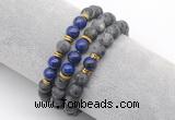 CGB7610 8mm matte black labradorite & lapis lazuli mala stretchy bracelets