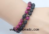 CGB7616 8mm black lava & red tiger eye mala stretchy bracelets