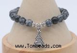 CGB7806 8mm snowflake obsidian bead with luckly charm bracelets