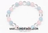 CGB8002 8mm aquamarine, white crystal & rose quartz beaded stretchy bracelets