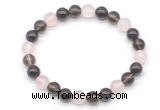 CGB8005 8mm garnet, rose quartz & smoky quartz beaded stretchy bracelets