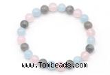 CGB8006 8mm aquamarine, labradorite & rose quartz beaded stretchy bracelets