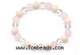 CGB8007 8mm white crystal, rose quartz & white fossil jasper beaded stretchy bracelets